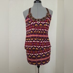 XOXO Multicolor Patterned Mini Dress with Brown Straps